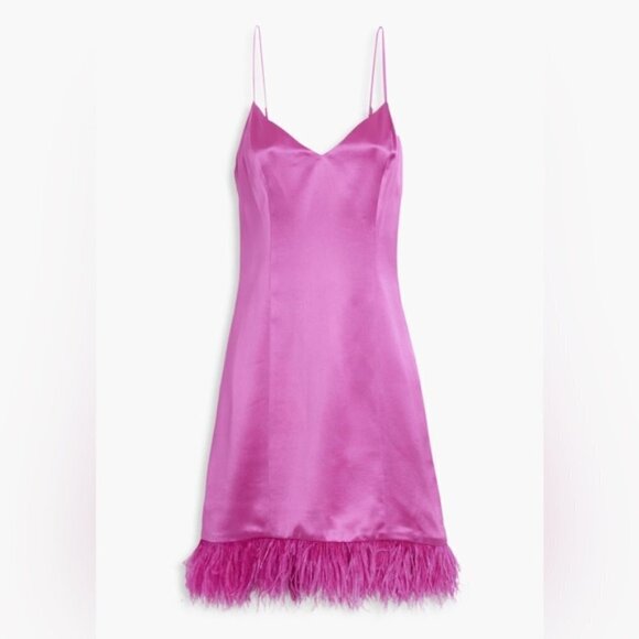Cami NYC Roxanne Feather Trimmed Barbie Core Satin Slip Dress in Magnolia - Picture 6 of 16